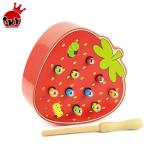 Educational Wooden Toys 3D kit Puzzle Toys Catch Worm Game Magnetic Strawberry Apple Toy