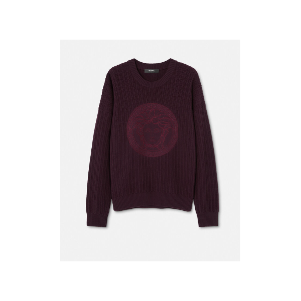 Medusa embroidered cable-knit sweater