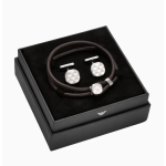 Men's Classic Eagle Leather Bracelet and Steel Cufflinks Set