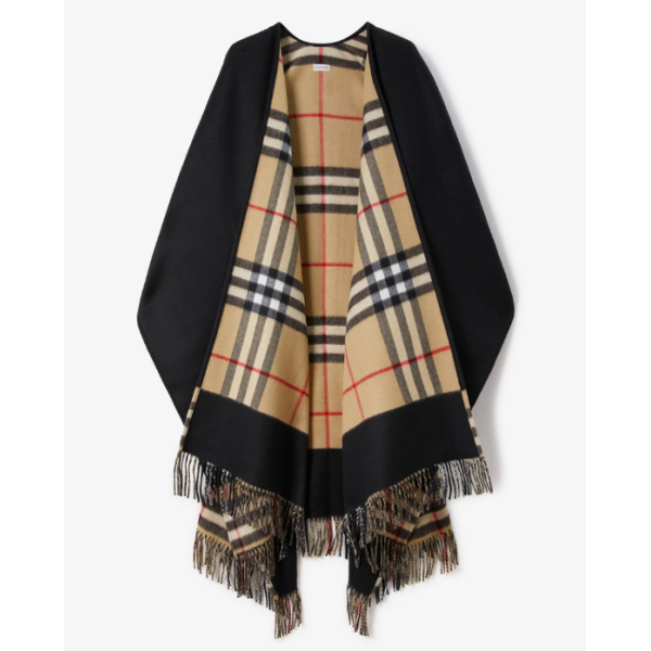Reversible Check Wool Cashmere Cape