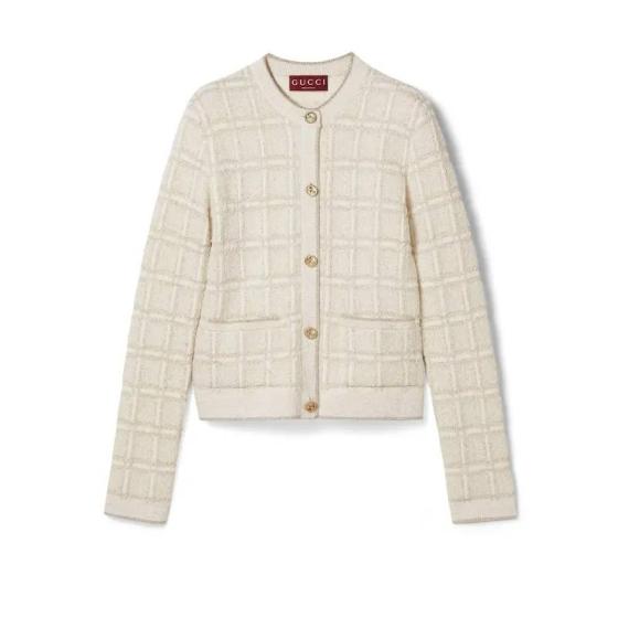 Wool Lurex Check Jacquard Cardigan