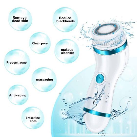 Beauty personal care products 4 brush heads Facial cleansing device high frequency IPX7 waterproof rechargeable face spin brush