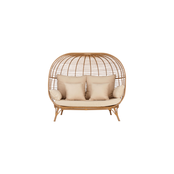 Modern simple rattan round sunbed sofa waterproof double seats with soft cushions outdoor furniture garden hotel villa